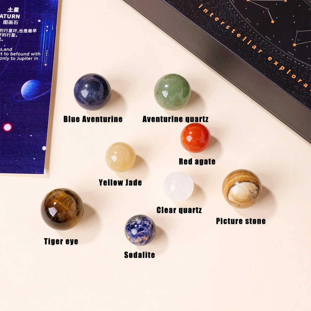 8 Planets Crystal Sphere Set – Natural Gemstone Solar System (8pcs)